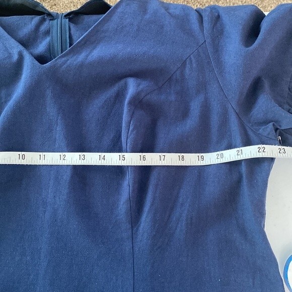 Marée Pour Tio V-Neck Ruffle Trim Short Sleeve Knee Length Dress Viscose Linen - Picture 13 of 15